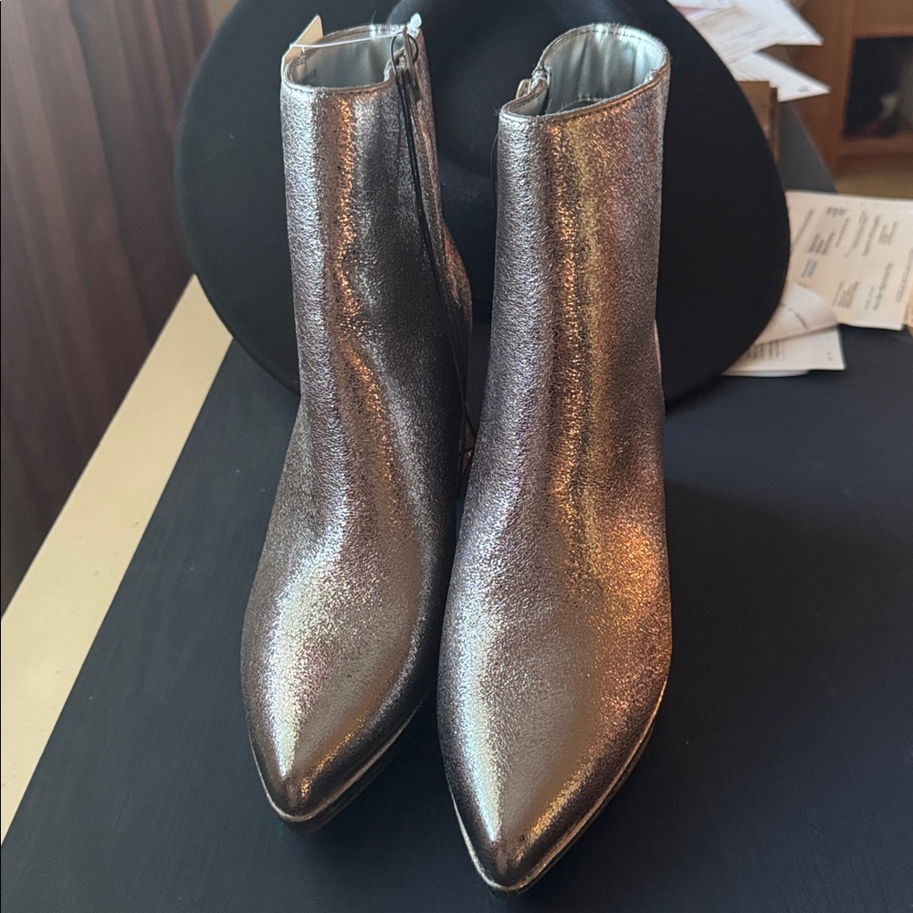 Womens Silver Flared Heel Boots